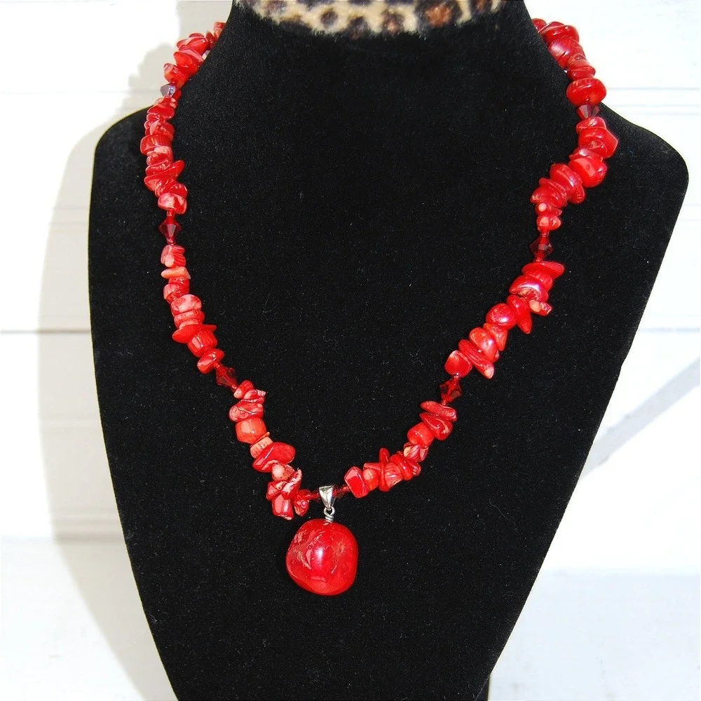 Vintage Sterling Silver Red Coral Necklace Swarovski Turquoise Adjustable Choker